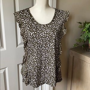 Michael Kors Green Ginko Print Cap Sleeve Top